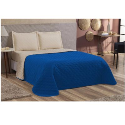 Kit Cama Casal Queen Dupla Face Las Vegas 3 Peças Matelado Azul/bege