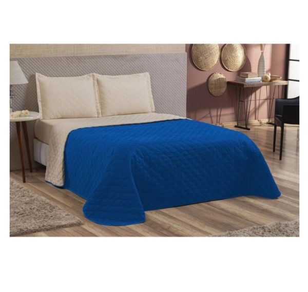 Kit Cama Casal Queen Dupla Face Las Vegas 3 Peças Matelado Azul/bege