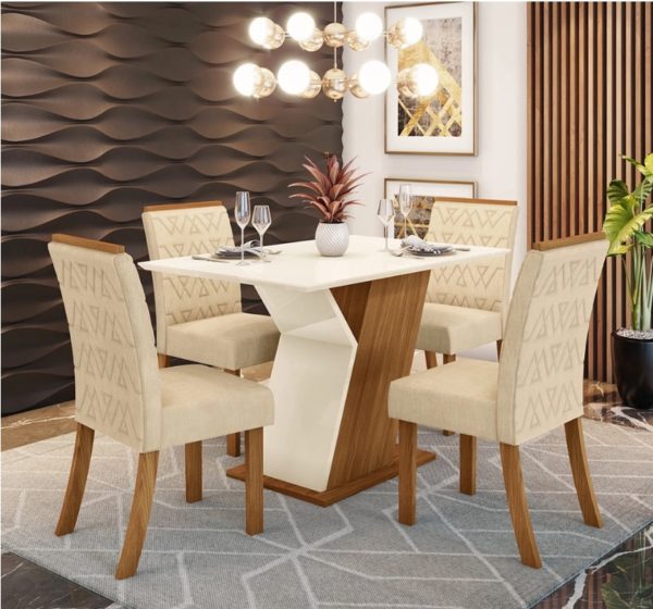 Conjunto Sala de Jantar Mesa 120cm Tampo mdf 4 Cadeiras Zuri