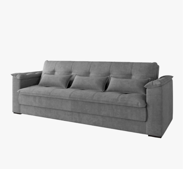 Sofá-Cama Reclinável 3 Lugares Maria Suede Cinza